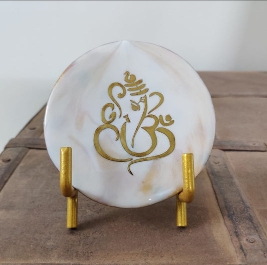 Ganesha mantra frame (ivory-gold, 4")