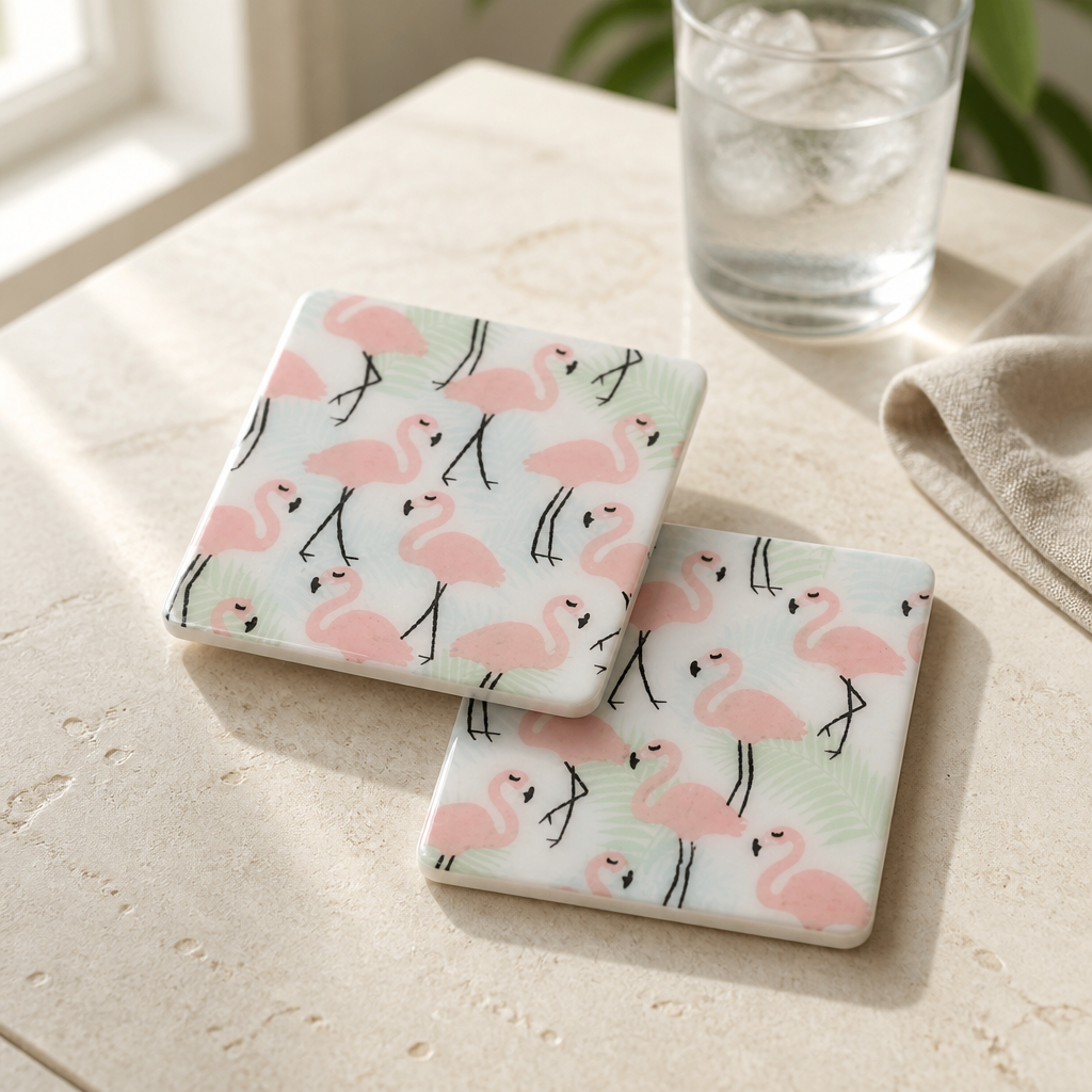 Flamingo resin coasters