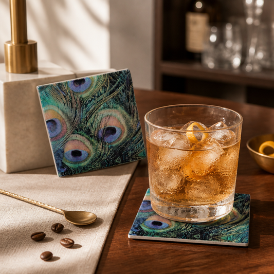 Peacock feather resin coasters