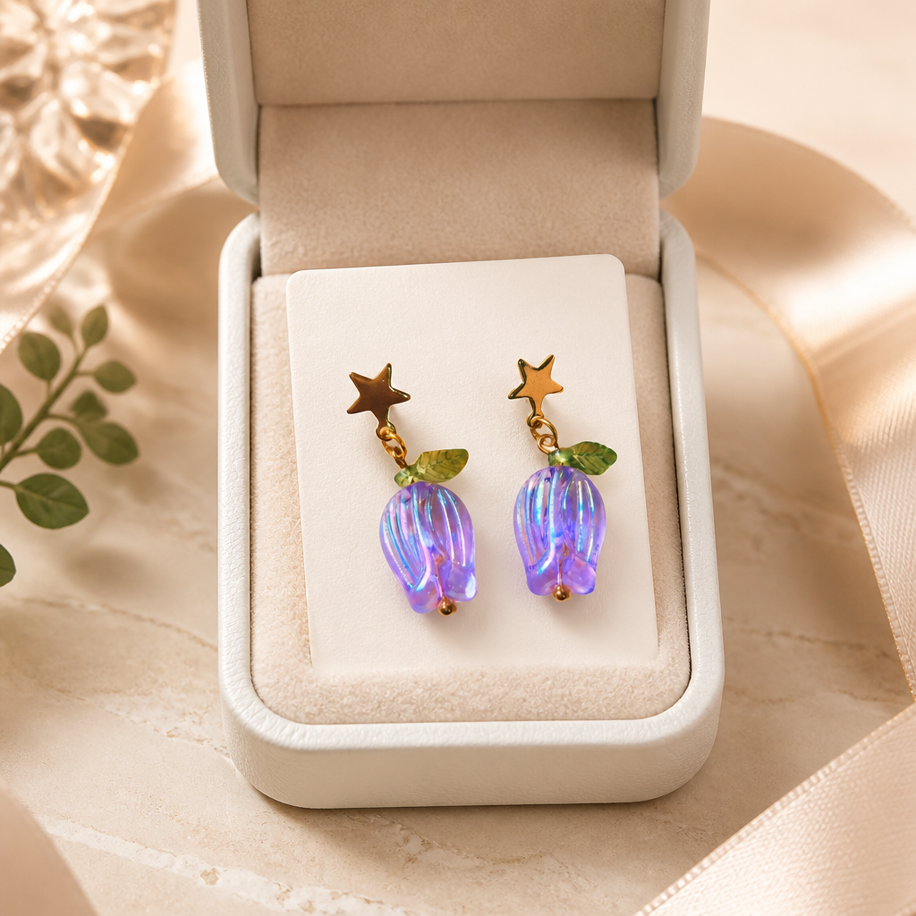Lavender tulip earrings
