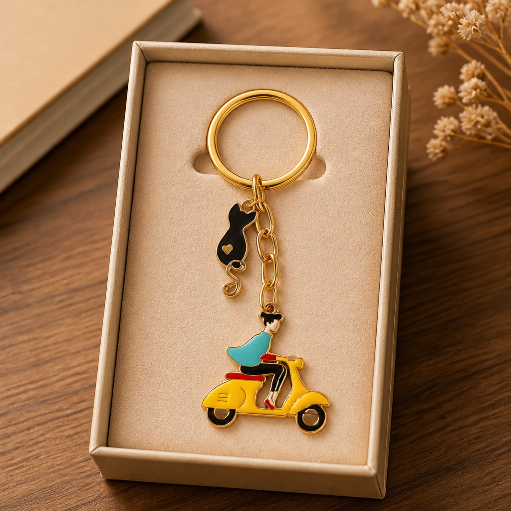Vespa girl keyring