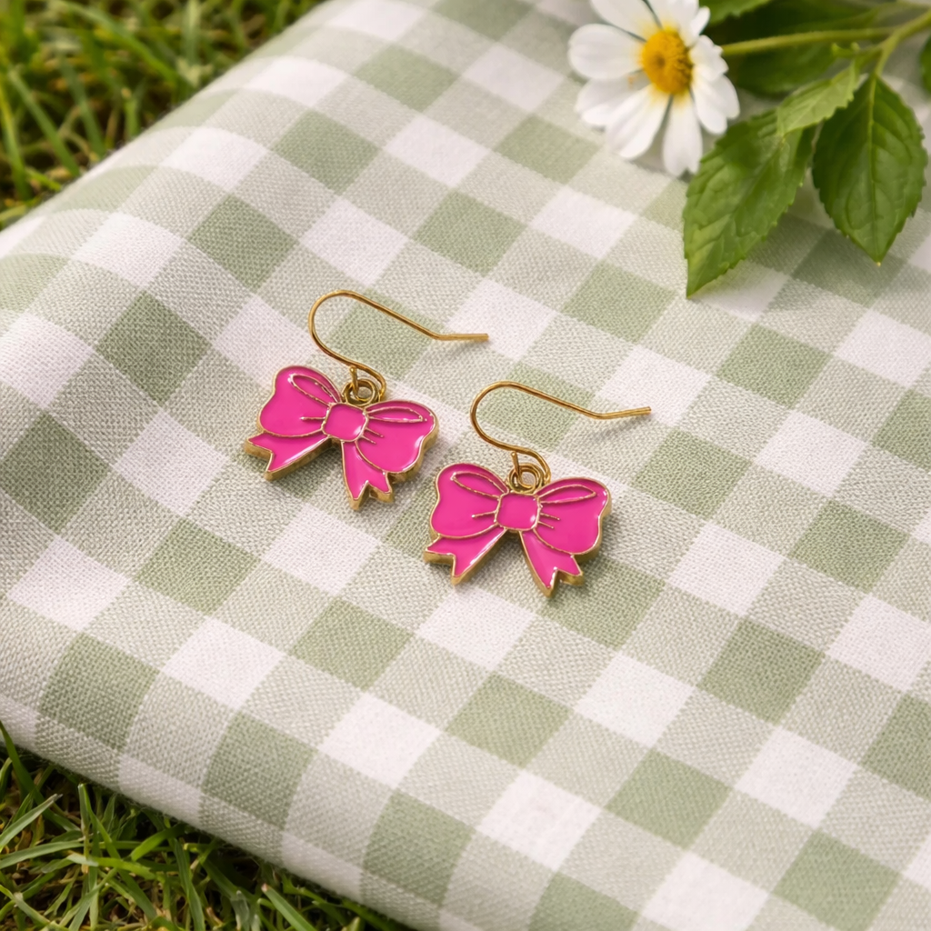 Pink bow earrings